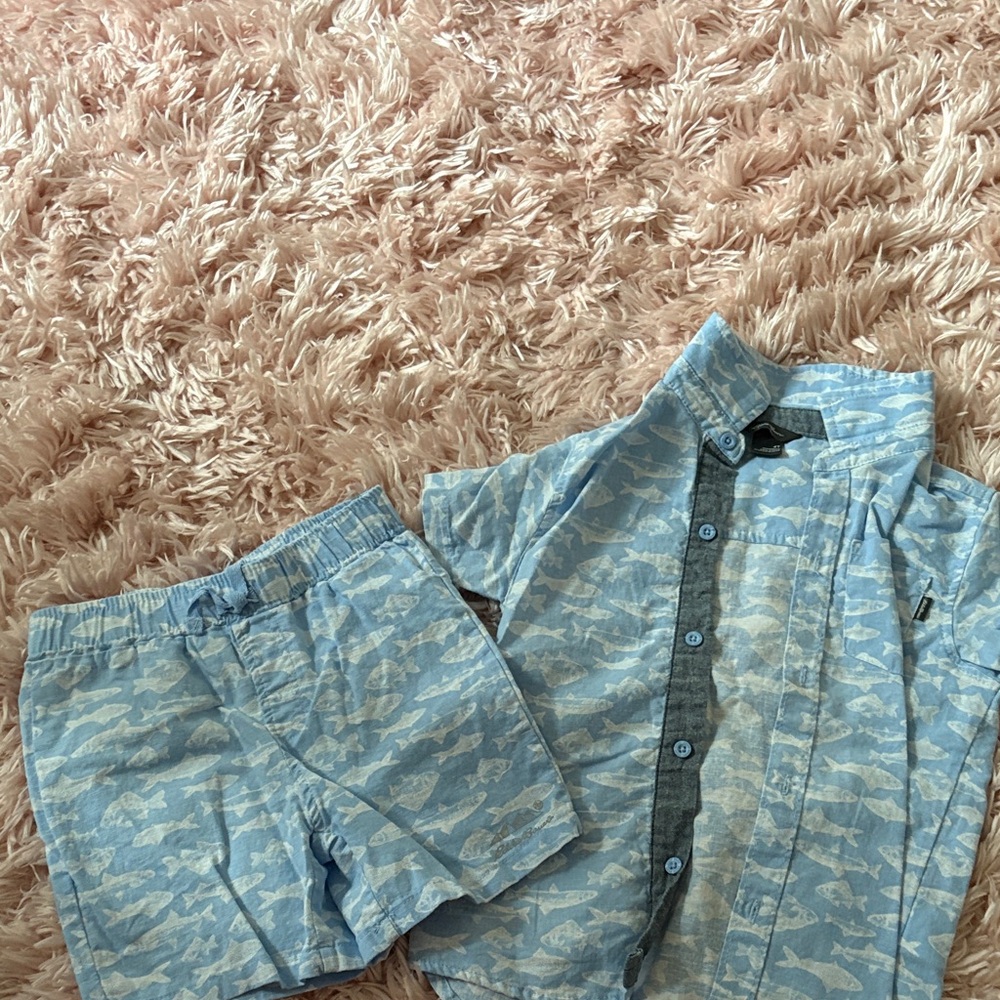 Eddie Bauer Blue Shark Print Kids Matching Set